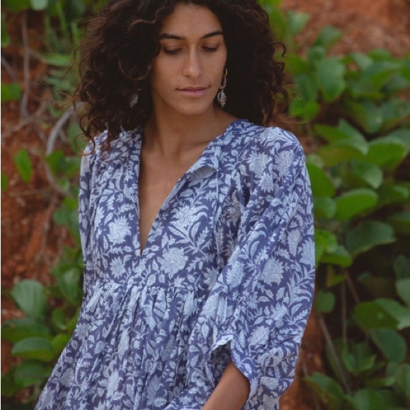 Daughters of India Kyra Dress Blue Iris L Hand Block Printed Sold Out - Picture 2 of 9